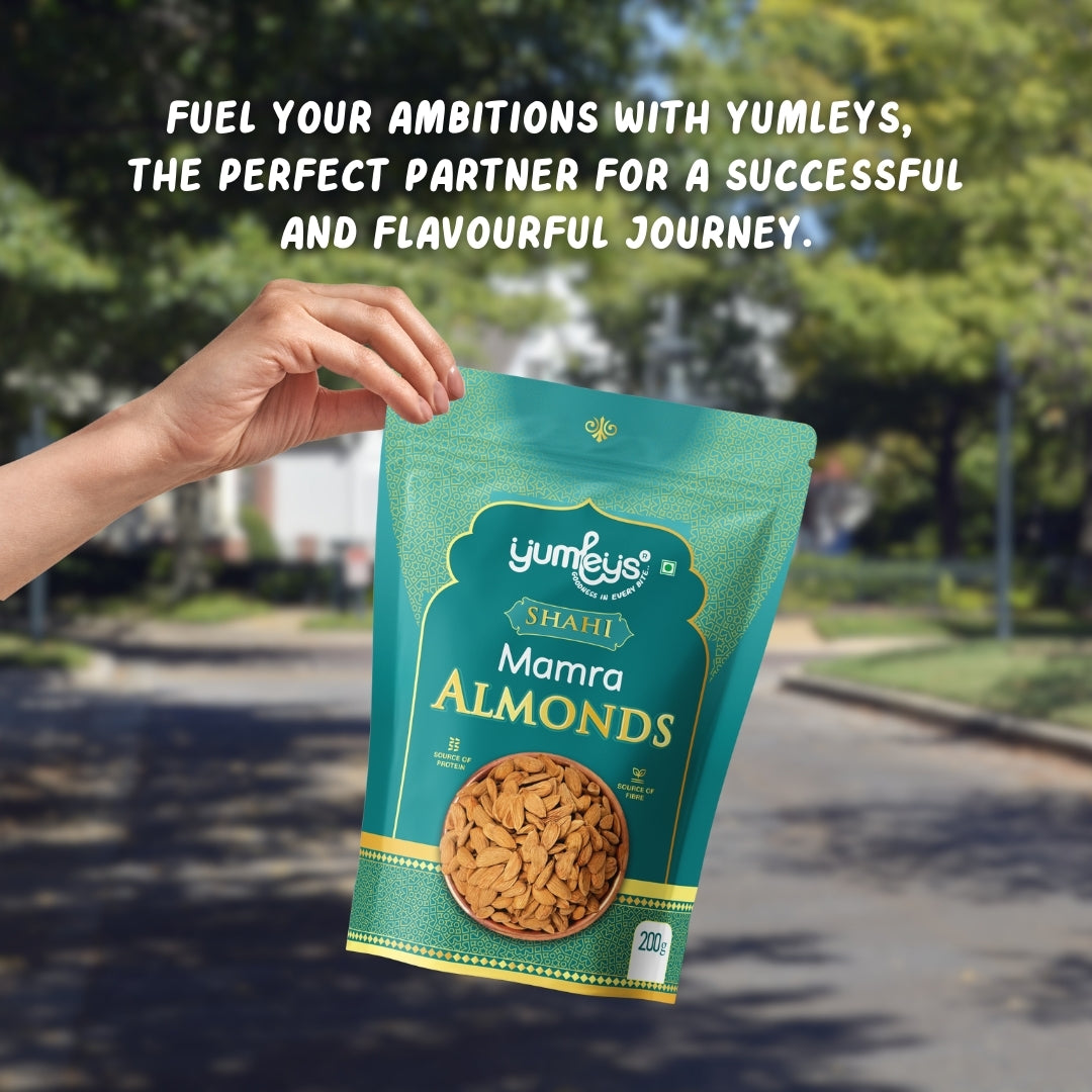 Yumleys Premium Shahi Mamra Almonds 200g – Natural Badam | Protein-Rich Superfood for Brain & Heart | Natural Dry Fruit | High Protein