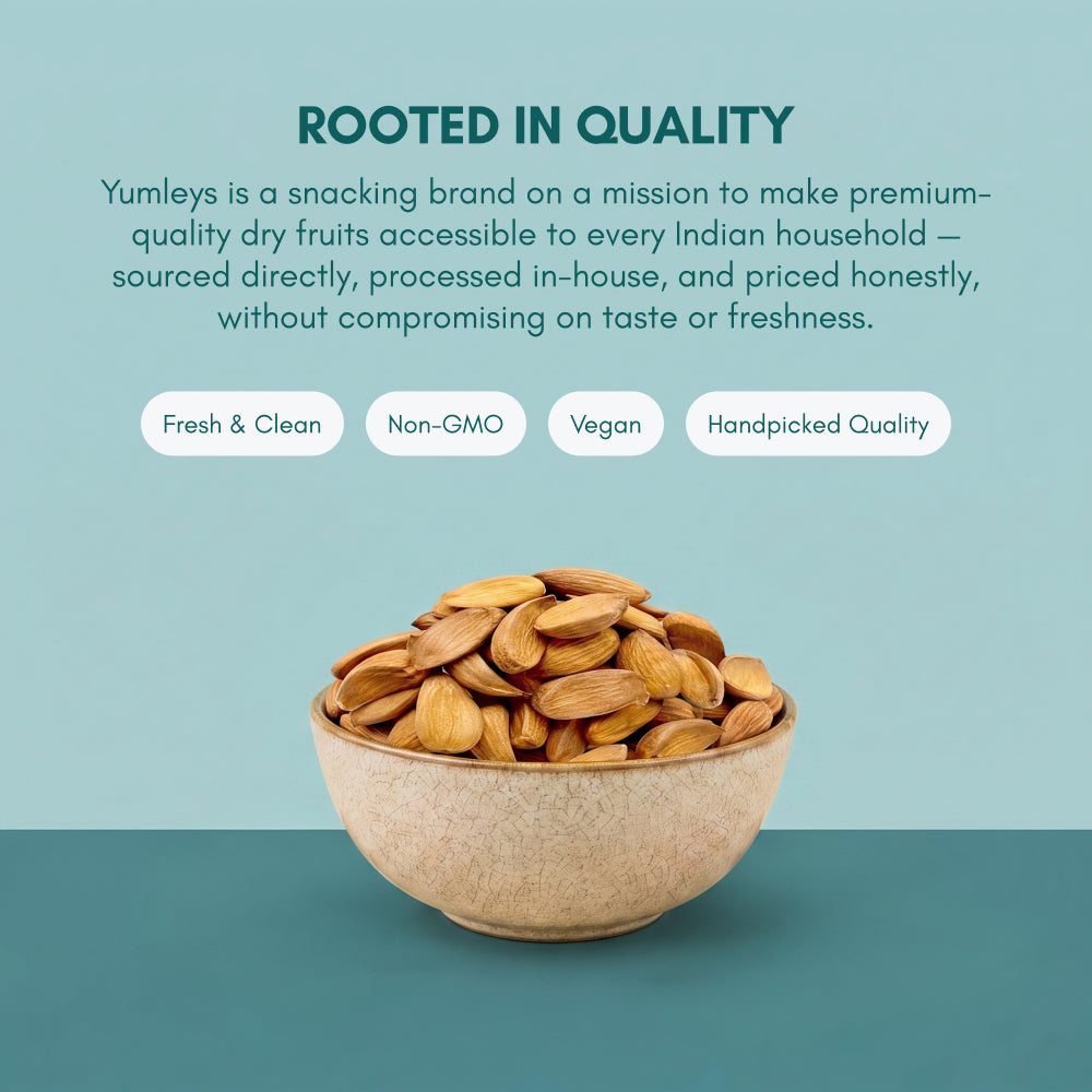 Yumleys Premium Shahi Mamra Almonds 200g – Natural Badam | Protein-Rich Superfood for Brain & Heart | Natural Dry Fruit | High Protein