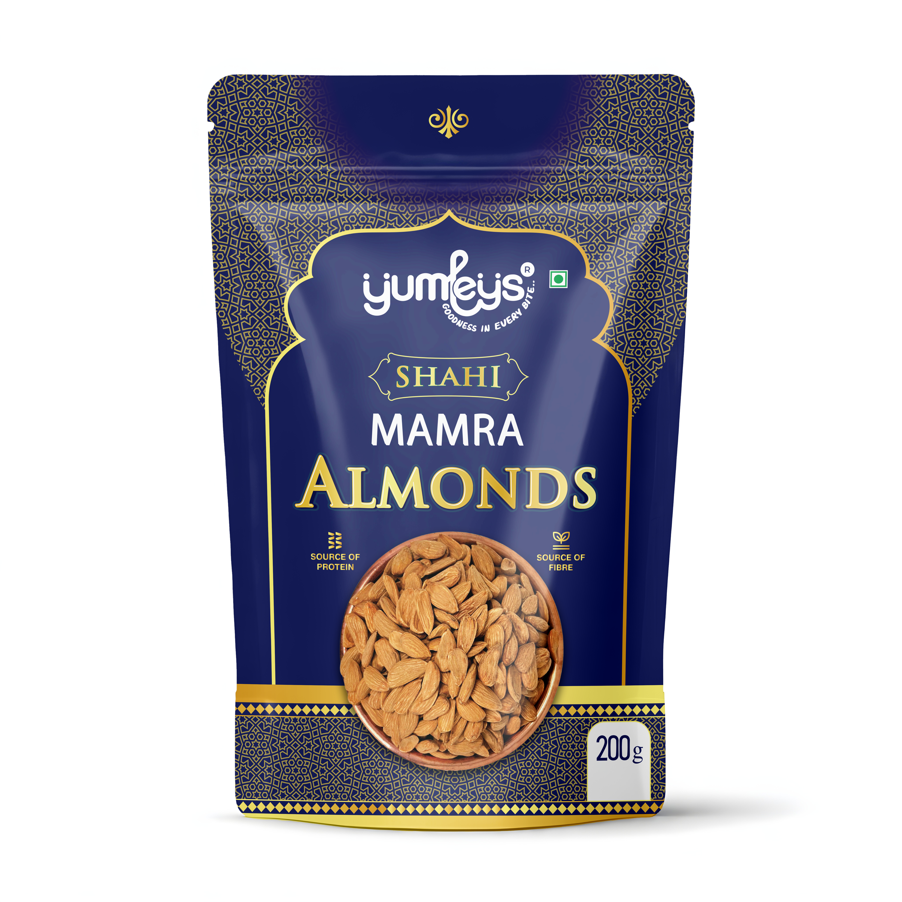 Yumleys Premium Shahi Mamra Almonds 200g – Natural Badam | Protein-Rich Superfood for Brain & Heart | Natural Dry Fruit | High Protein