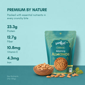 Yumleys Premium Shahi Mamra Almonds 200g – Natural Badam | Protein-Rich Superfood for Brain & Heart | Natural Dry Fruit | High Protein