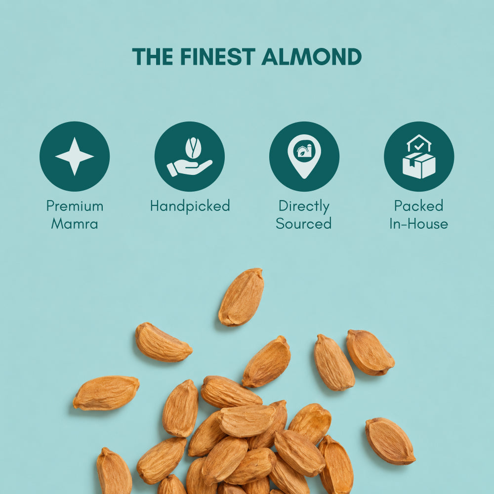 Yumleys Premium Shahi Mamra Almonds 200g – Natural Badam | Protein-Rich Superfood for Brain & Heart | Natural Dry Fruit | High Protein