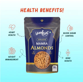 Yumleys Premium Shahi Mamra Almonds 200g – Natural Badam | Protein-Rich Superfood for Brain & Heart | Natural Dry Fruit | High Protein